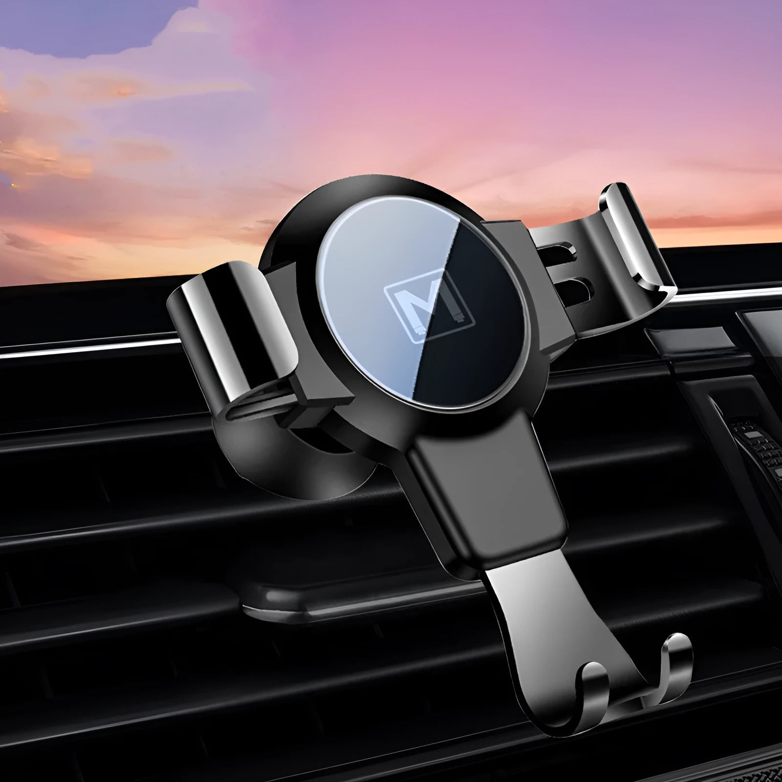 Black S4 gravity mirror ABS car air vent mobile phone holder for 4-6.4 inch devices.
