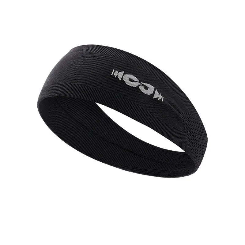 Seamless knitted exercise hair band in classic black on grey background