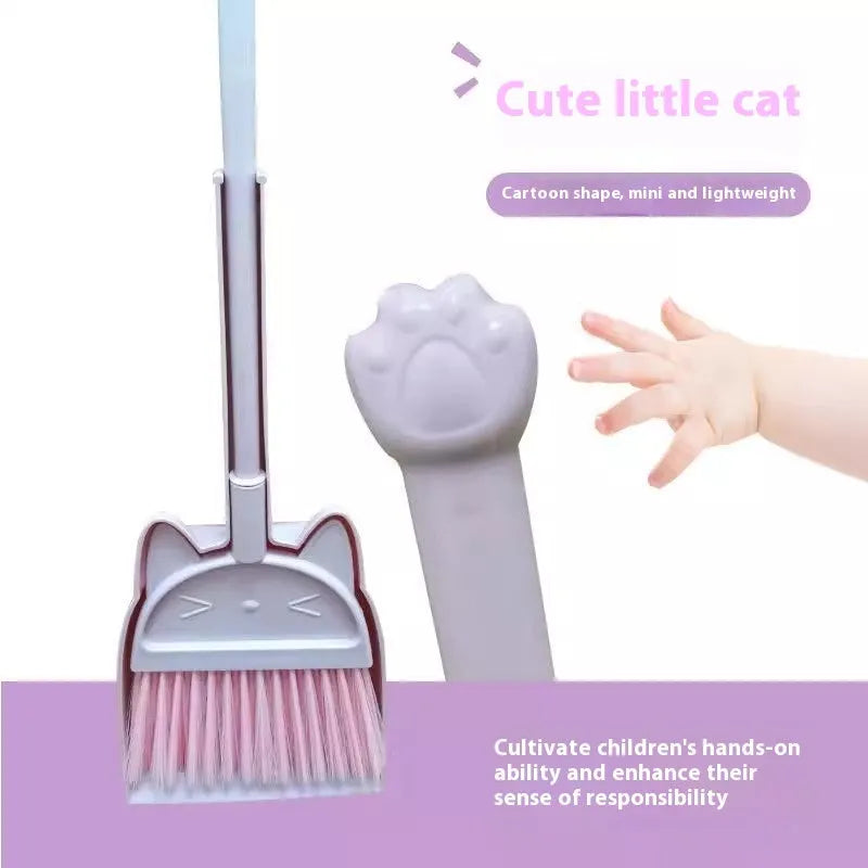 Plastic broom and dustpan set in beige, green, or purple with a non-stick broom head