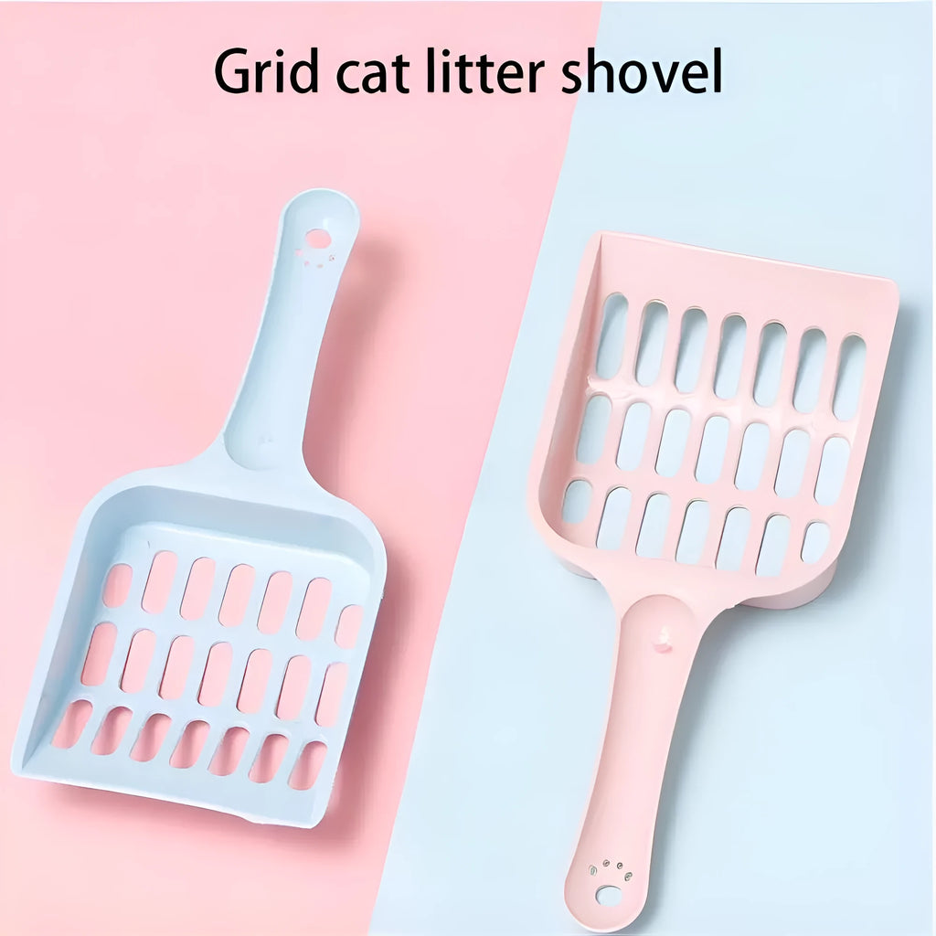 Blue plastic cat litter scoop with slotted design measuring 20cm long for litter box cleaning