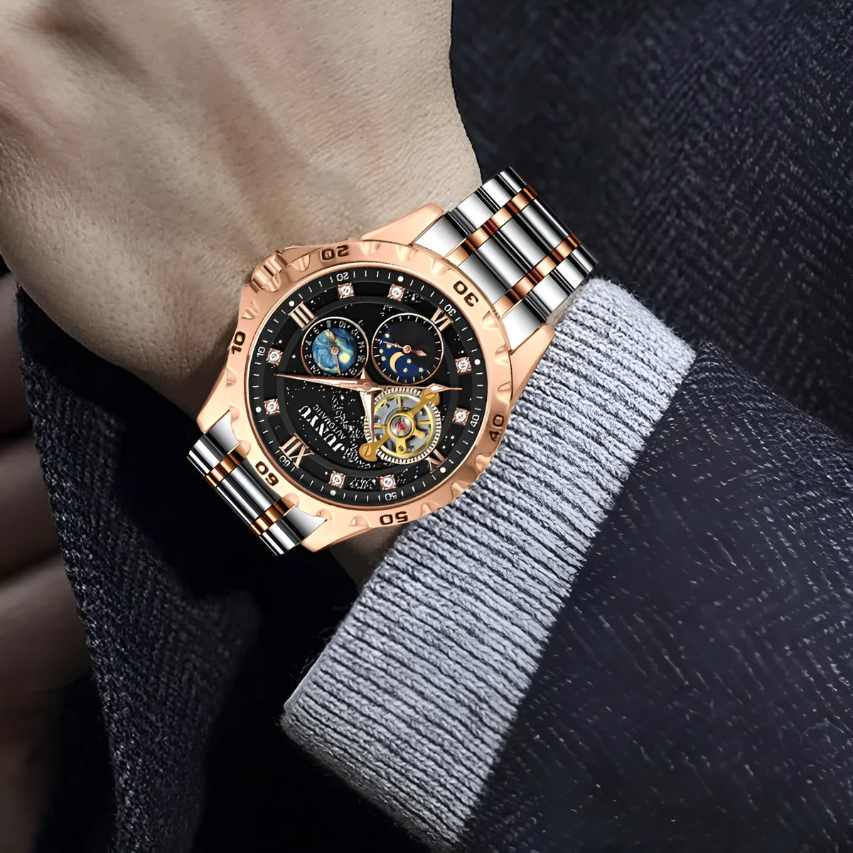 Men's automatic mechanical watch with luminous display and waterproof design in multiple colour options