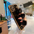 Soft silicone iPhone case with plush bracelet and holder, side love design, electroplated rear cover.