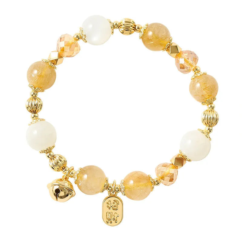 Gold rutilated quartz crystal bracelet with Korean-style design in Lucky Fortune colour.
