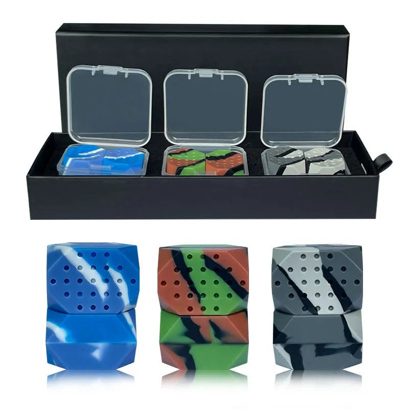 Two camouflage silicone facial exercise balls in transparent packaging for jaw muscle training