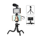 Black Octopus Yripod live broadcast kit with flexible legs, fill light, and microphone for Apple-compatible devices.