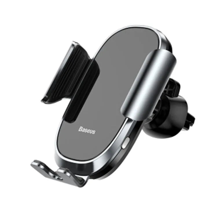 Universal adjustable car bracket smartphone holder in black, mounted on a car dashboard.