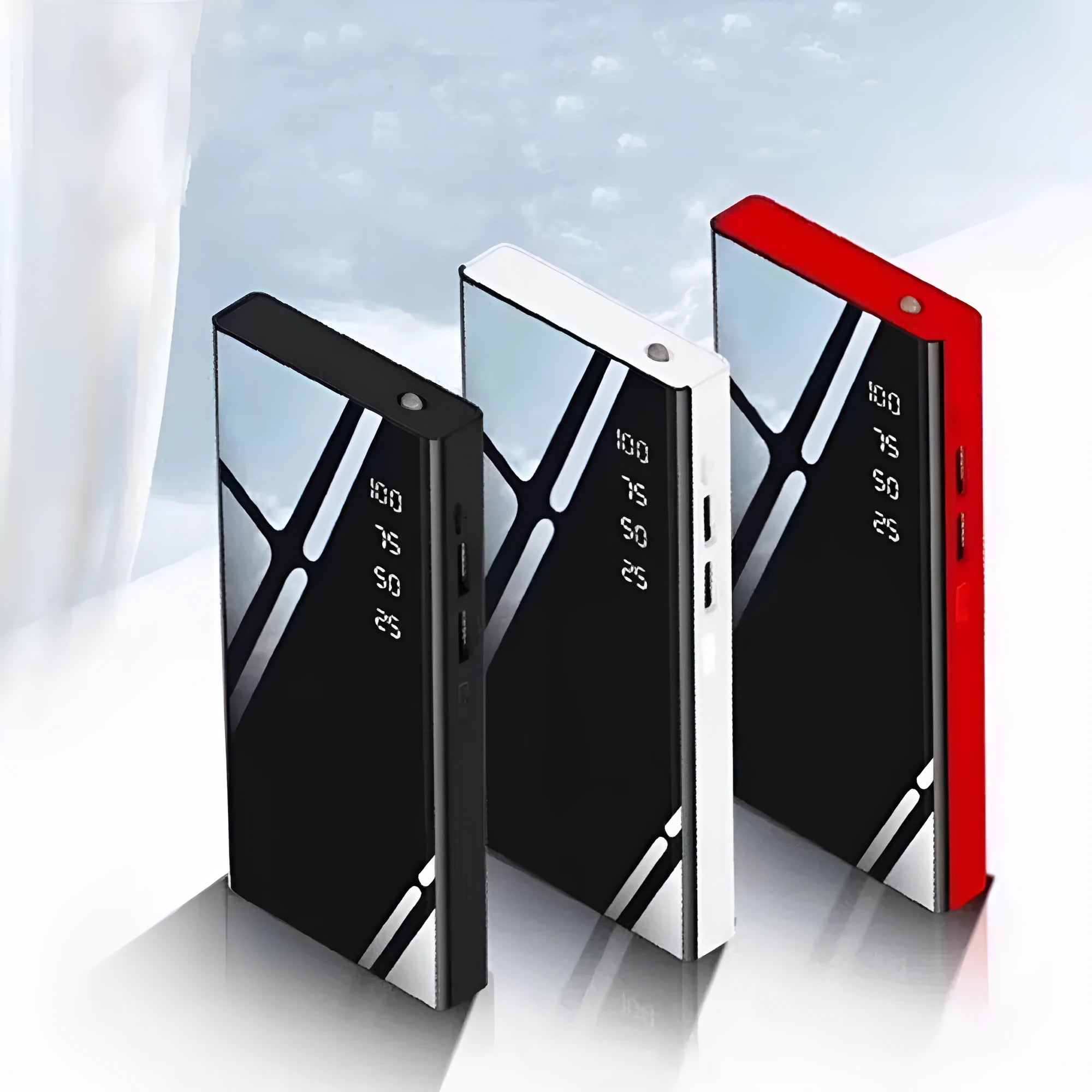 20000mAh portable power bank with LCD display showing battery percentage and two USB ports