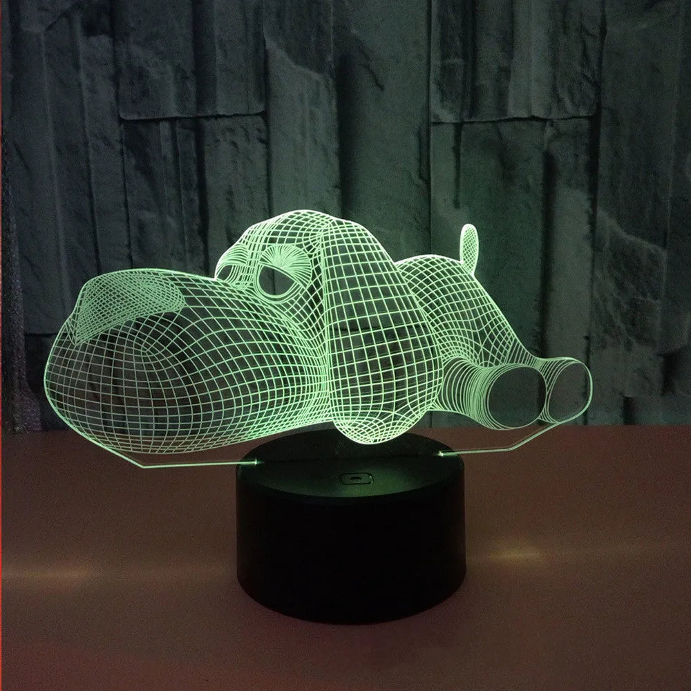 Doggo Desktop Lamp showing 3D illusion effect with multiple colour options