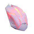 Black and white glowing USB wired computer mouse with colourful LED effects and 1.3 metre cable
