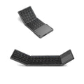 Tri-fold Bluetooth keyboard shown open for typing and folded for travel