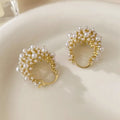 Women's gold colour copper flower basket earrings with small rice-shaped bead inlay floral pattern