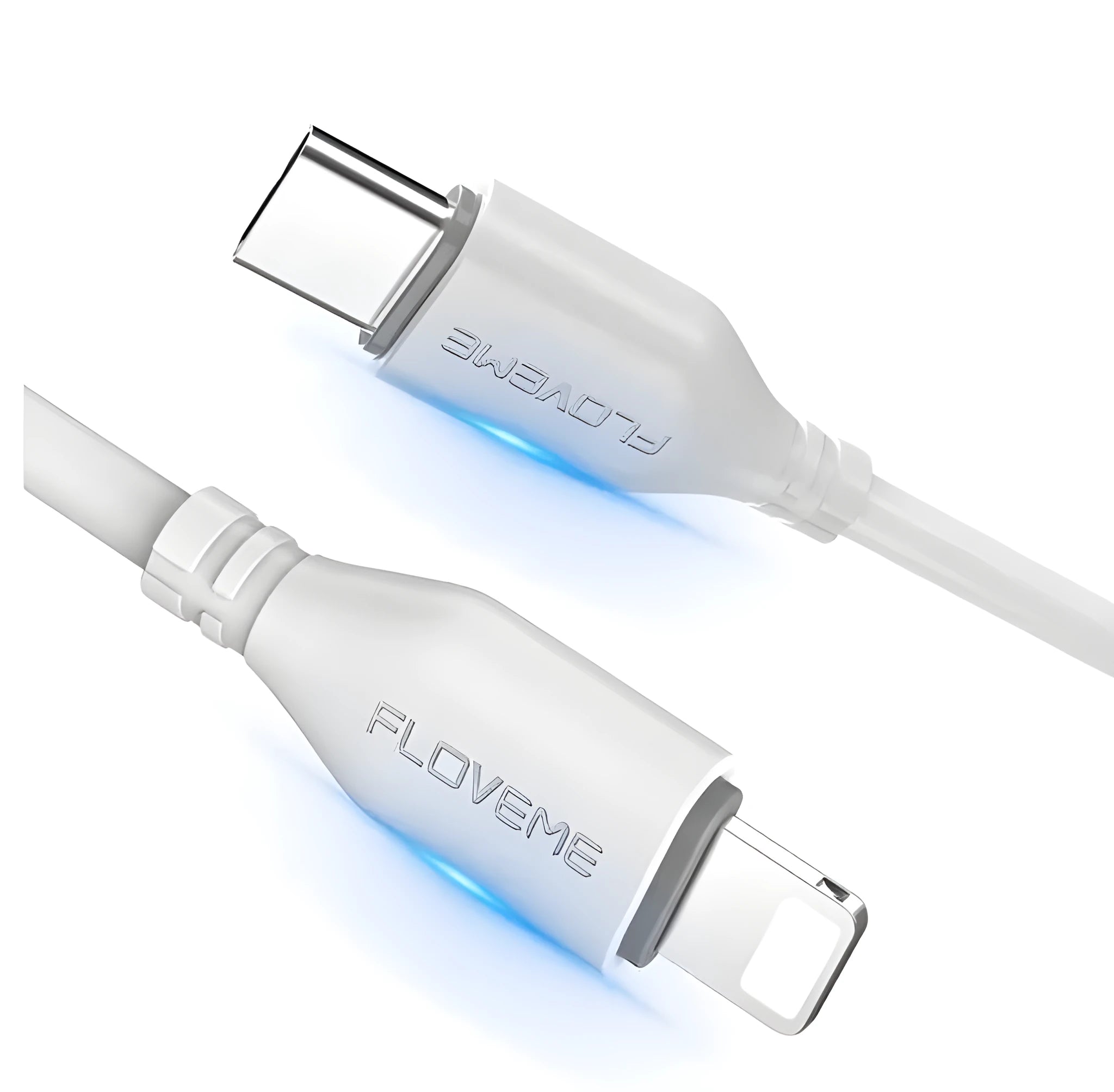 White braided USB-C to Lightning charging cable, 1.8 metres long, coiled on a surface.