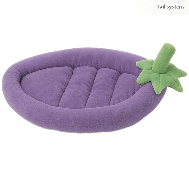 Brown washable dog mat with carrying handle on a wooden floor, showing removable cloth cover.