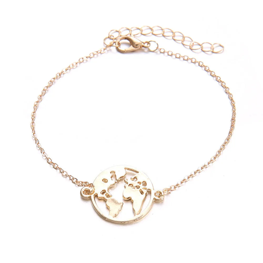 Three bohemian bracelets with heart-shaped aircraft map charms in alloy with electroplated finish