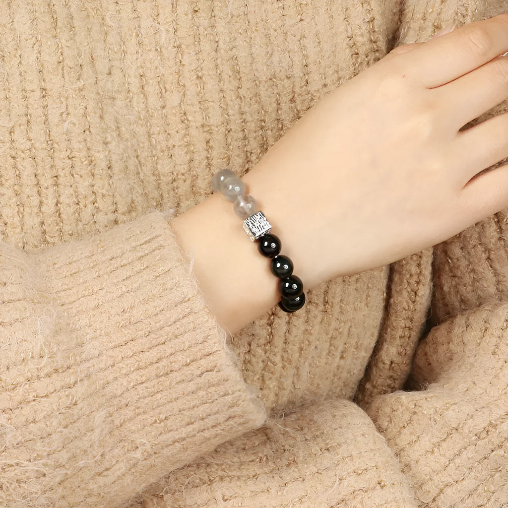 10mm geometric Chinese style crystal couple bracelet in khaki colour variations