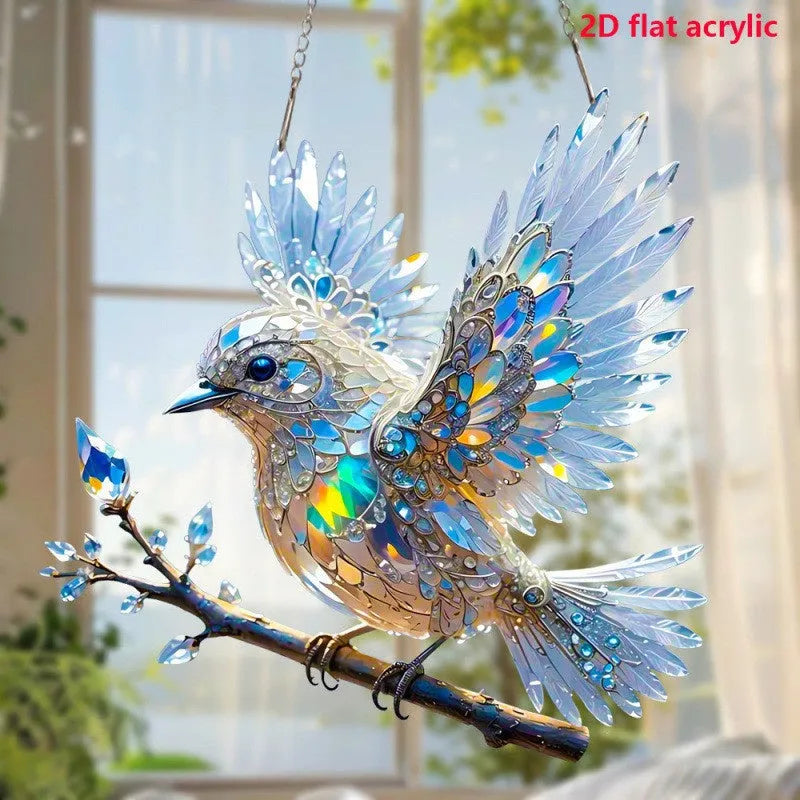 Square acrylic bird pendant wall ornament with cartoon design, available in 15cm and 20cm sizes.