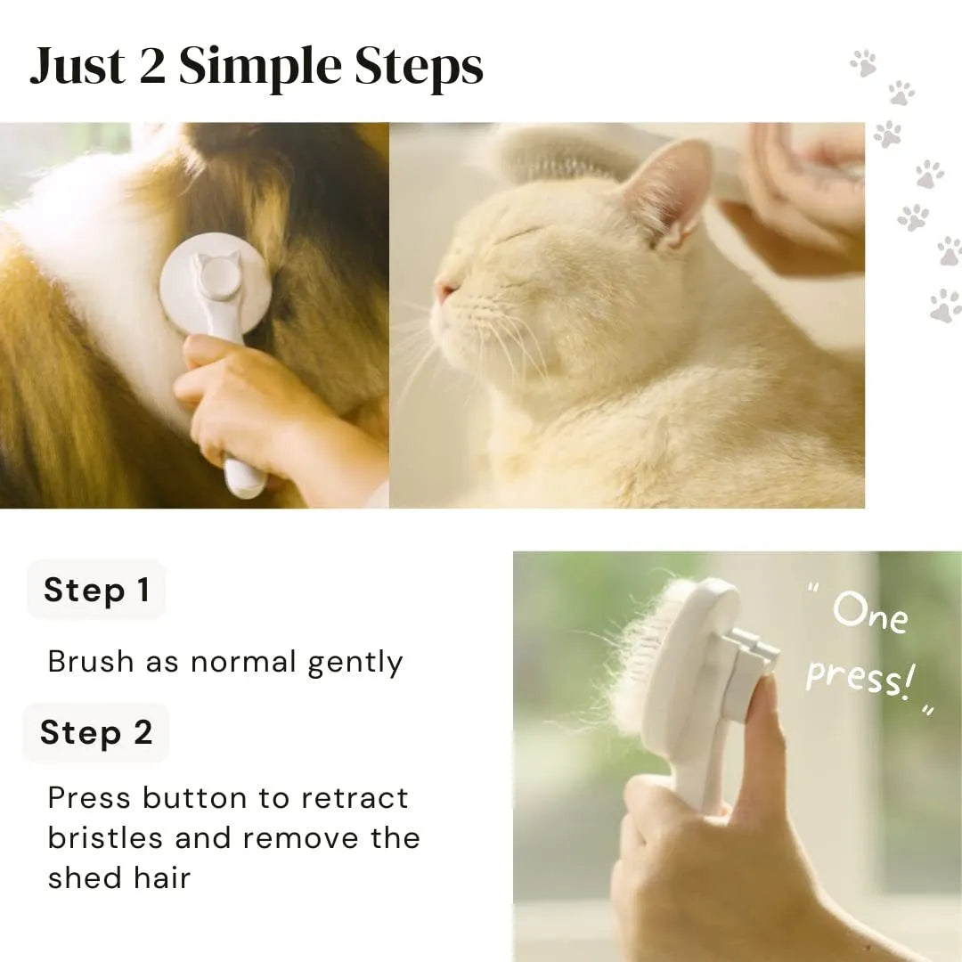 Blue self-cleaning slicker brush for pet grooming with ergonomic rubber handle.