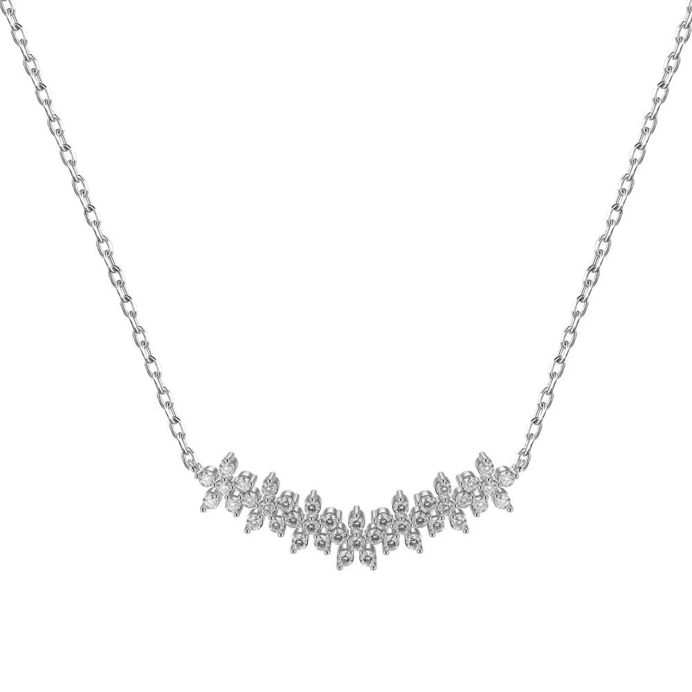 Women's five petal flower zircon necklace in 925 silver with platinum colour electroplated finish