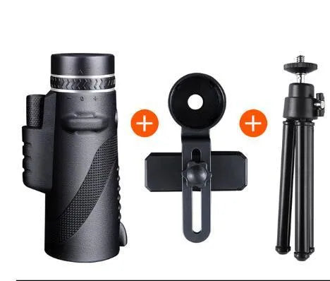 Black 40x60 monocular telescope showing lens details and compact size