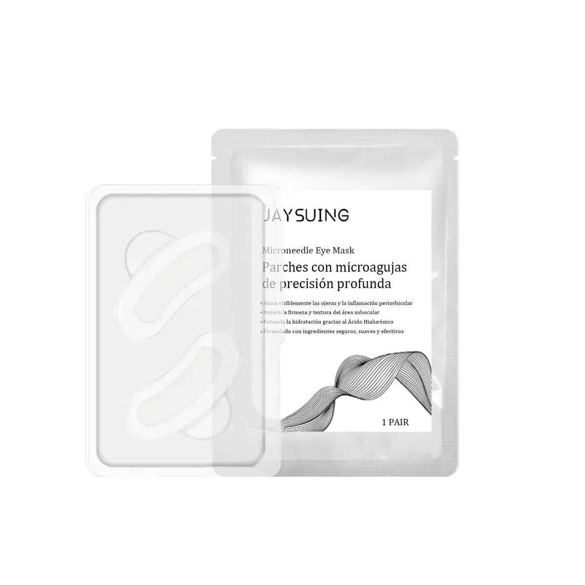 Single pair of micro needle eye mask patches for dark circle treatment with dissolvable technology.