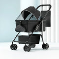 Black metal folding pet cart with detachable design and large capacity interior