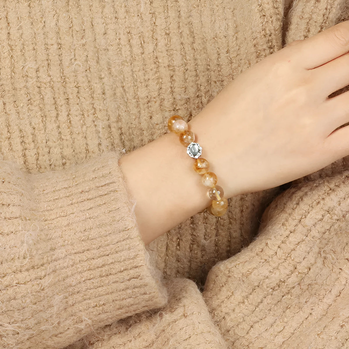 Geometric citrine crystal bracelet with 10mm beads and grinding process finish