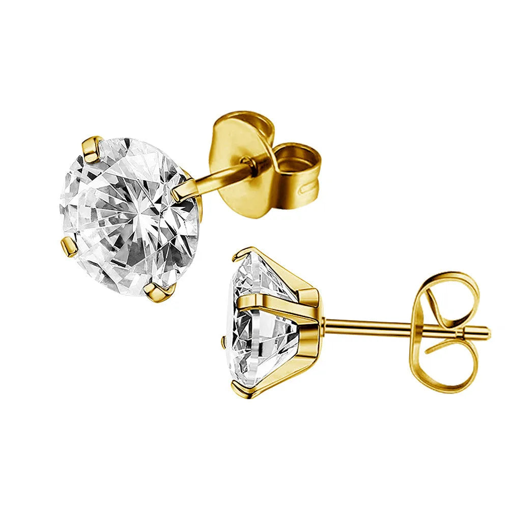Geometric zircon stud earrings in stainless steel with electroplated finishes