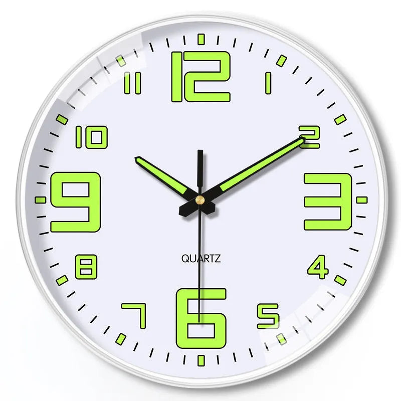Modern 8 inch luminous wall clock with 20cm diameter plastic shell.