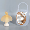 Small mushroom-shaped sensory chew made from latex food grade silicone gel with transparent chain and box