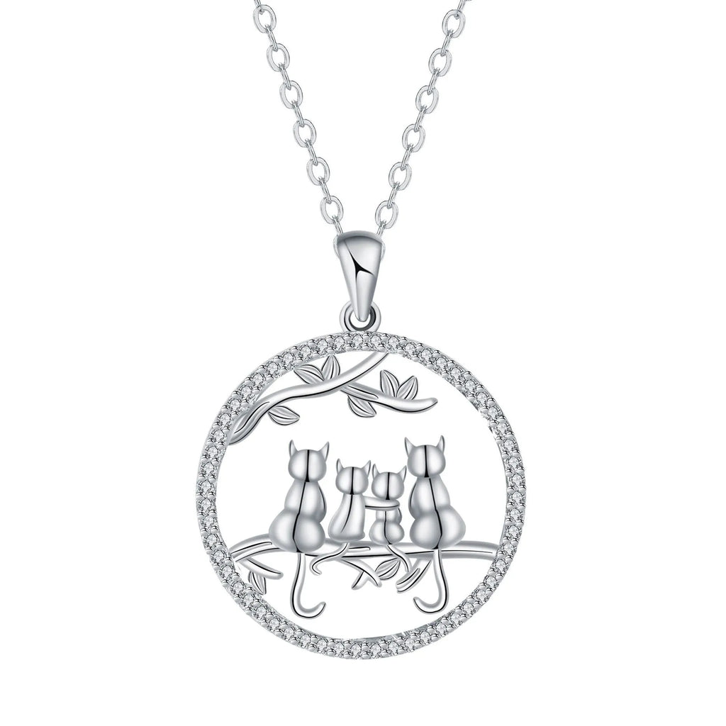 Women's four kitten necklace on copper cross chain with electroplated finish
