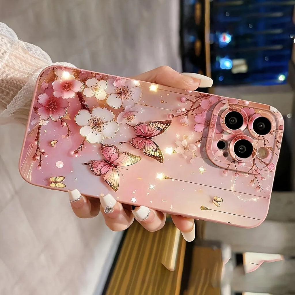 Butterfly TPU phone case in red, green, black, brown or pink for iPhone 7 to iPhone 16 Pro Max
