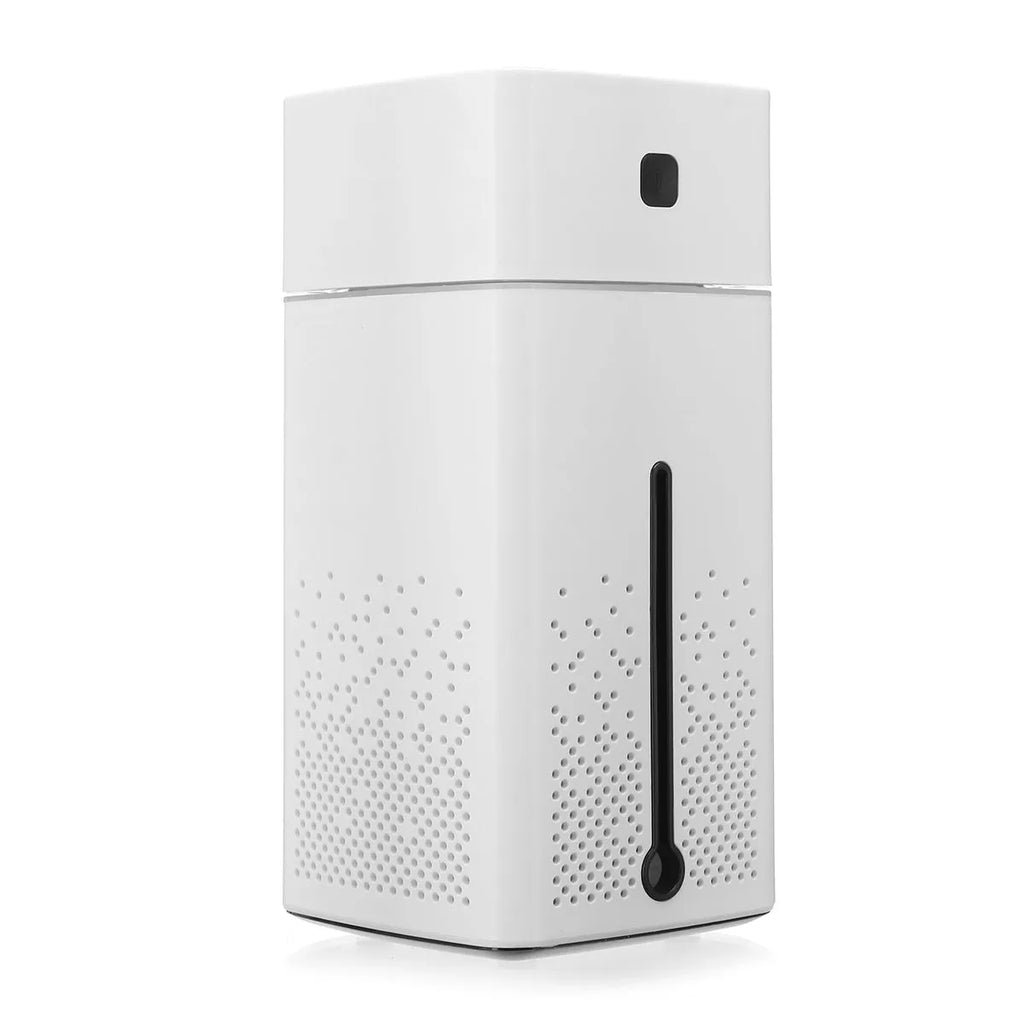 Black and white desktop humidifier with USB-C port, 1000ml water tank, showing compact size for office use.