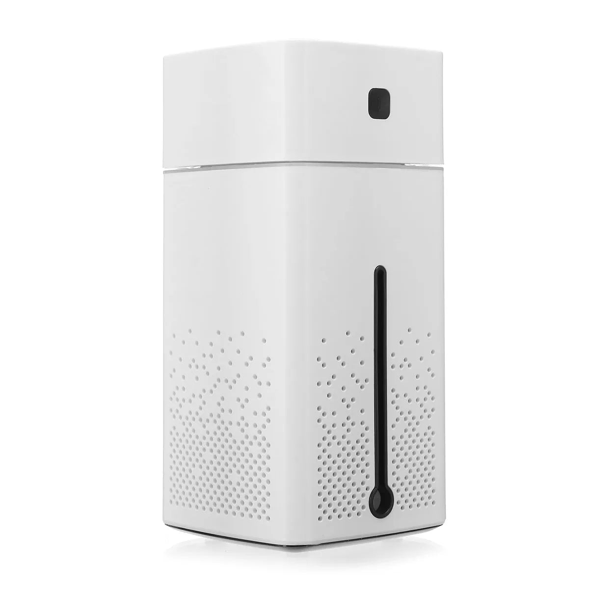 Black and white desktop humidifier with USB-C port, 1000ml water tank, showing compact size for office use.