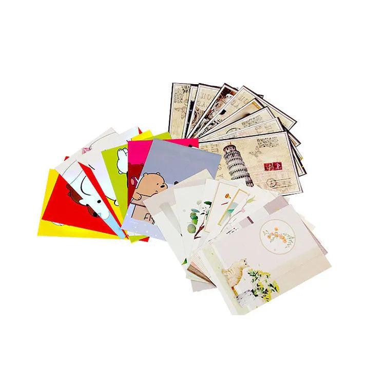 Set of nine minimalist cartoon postcards with Japanese-style retro Paris tower and historic site illustrations.