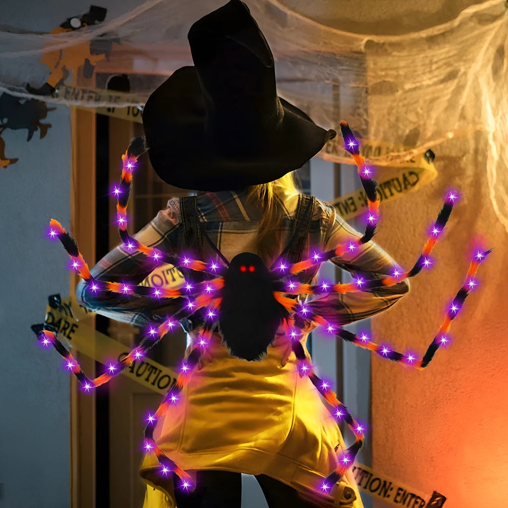 Halloween spider backpack with LED lights and plush sugar bag design in multiple colours