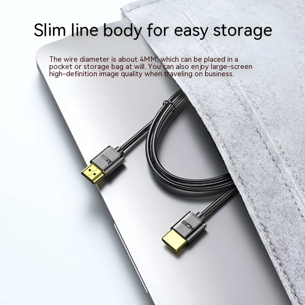 HDMI cable with gold-plated connectors and thin flexible black wire