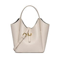 Genuine leather women's retro bucket bag with file compartment and sandwich pocket in beige colour