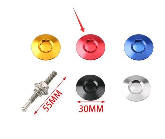 30mm diameter aluminium alloy car engine cover lock in silver, black, gold, blue, and red colour options.
