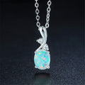 Water drop shaped opal pendant necklace with adjustable chain in rose gold or white finish