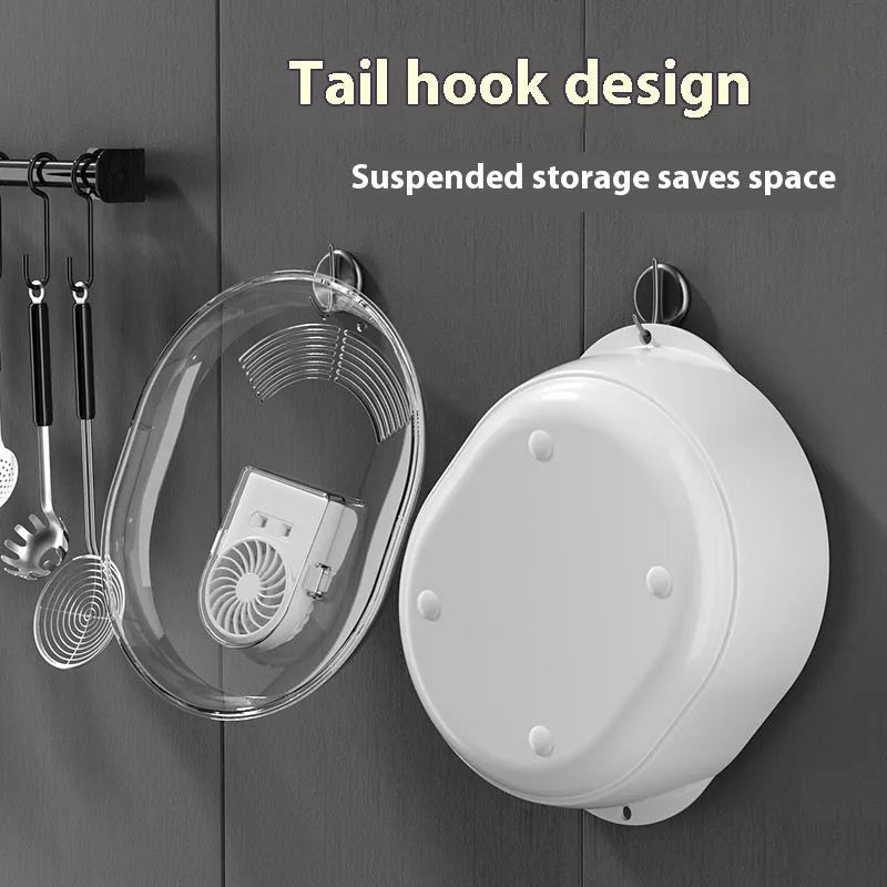 Aluminium household food defrosting plate with USB cable on a kitchen countertop.