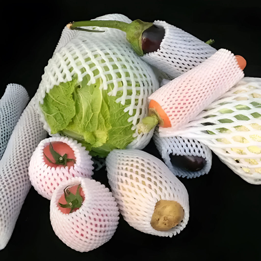 White foam fruit net cover shockproof protective case shown in multiple sizes for delicate fruit transport