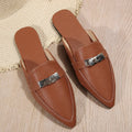 Women's light brown pointed toe semi-slippers with low heel and rubber sole