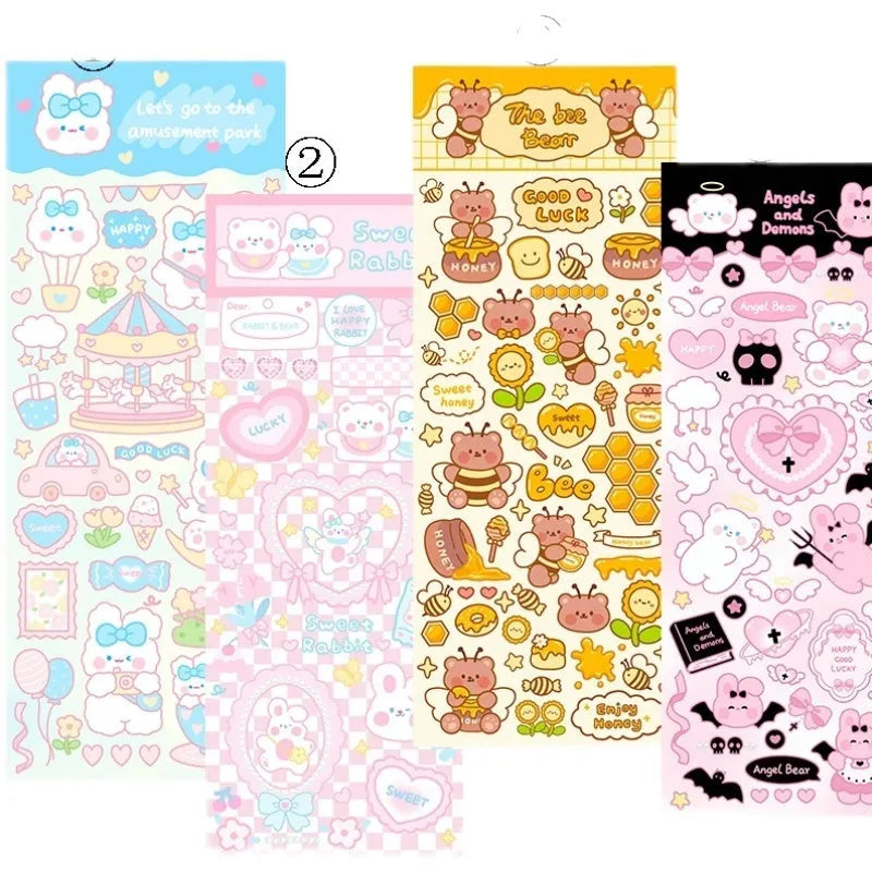 Pack of cartoon style PVC waterproof stickers for decorating agenda notebooks and office stationery