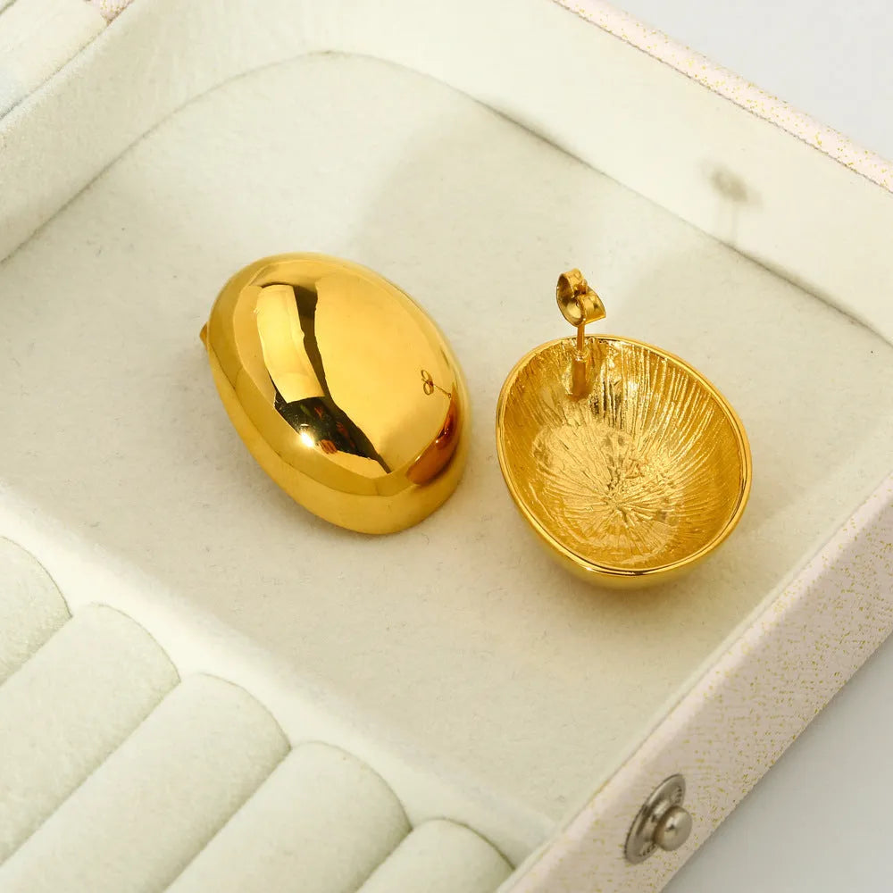 Geometric line earrings with 18K gold electroplating on stainless steel, glazed surface ear studs for women