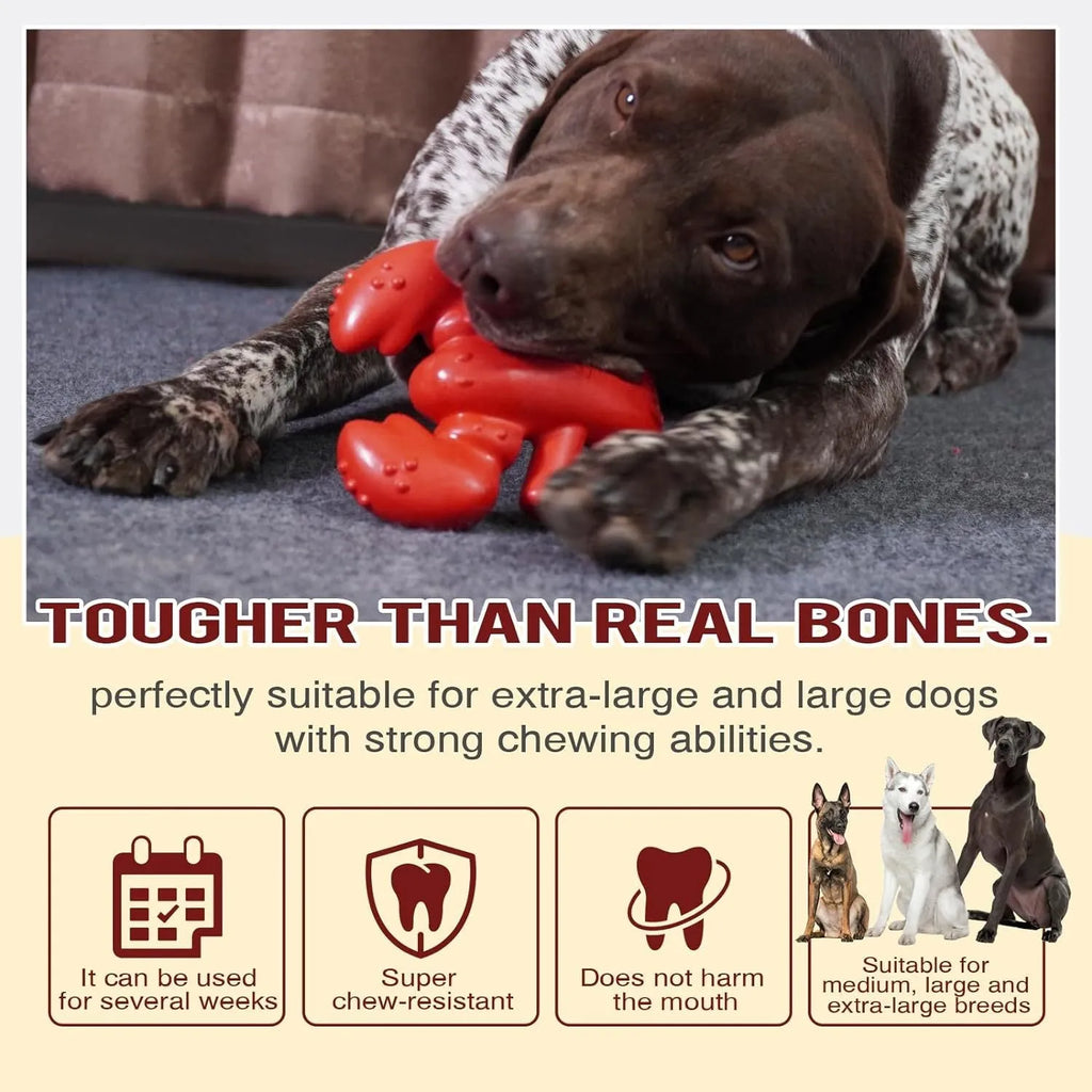 Red hard material dog chew toy for aggressive chewers measuring 170mm long
