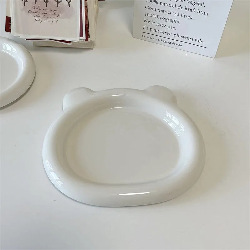 White porcelain ceramic plate with chubby toot bear or round doodle design in 15cm or 20cm size