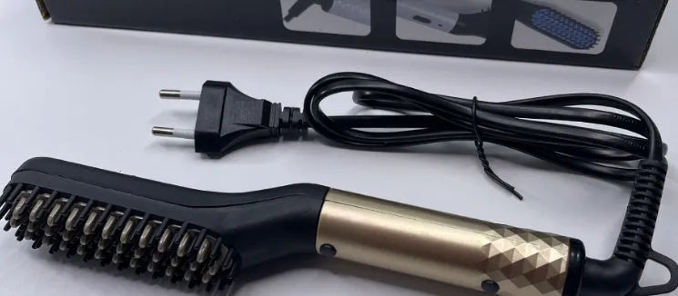 Electric beard straightener hot comb in gold or white with ceramic teeth and MCH heating, 28.5cm box