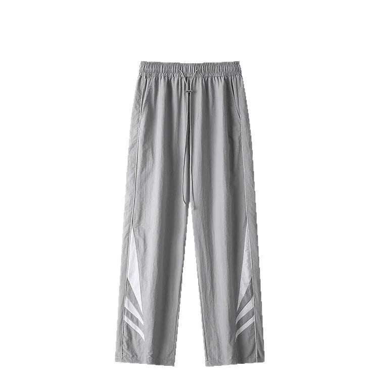 Men's straight leg casual sports trousers in black cotton blend fabric with elastic waist