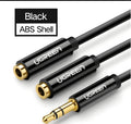 20cm black earphone cable with gold-plated 3.5mm connectors beside grey and white colour options