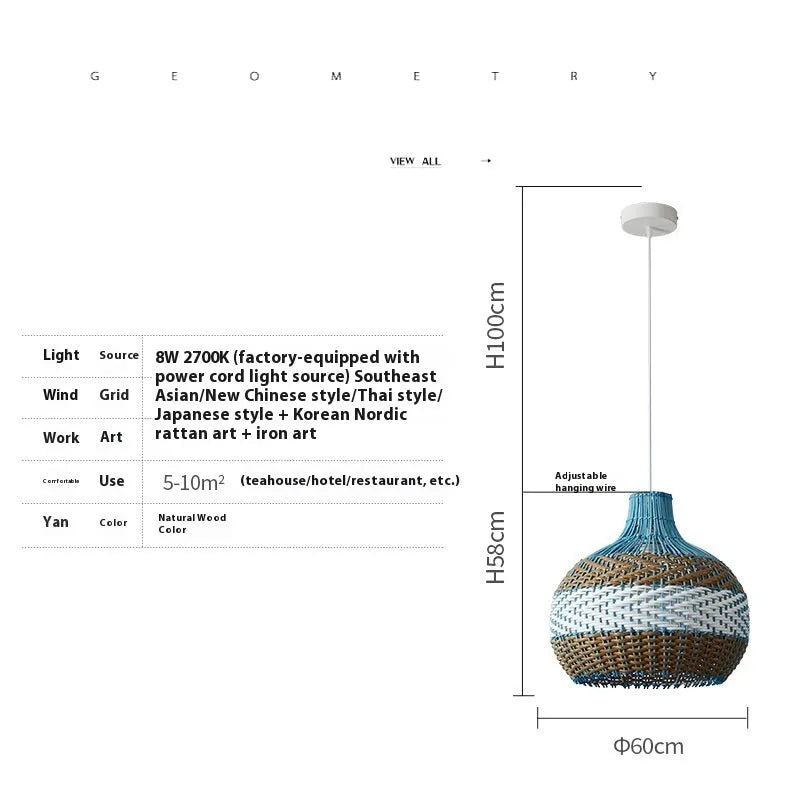 Vine woven pendant lamp in Southeast Asian style with 30cm 40cm 50cm diameter options